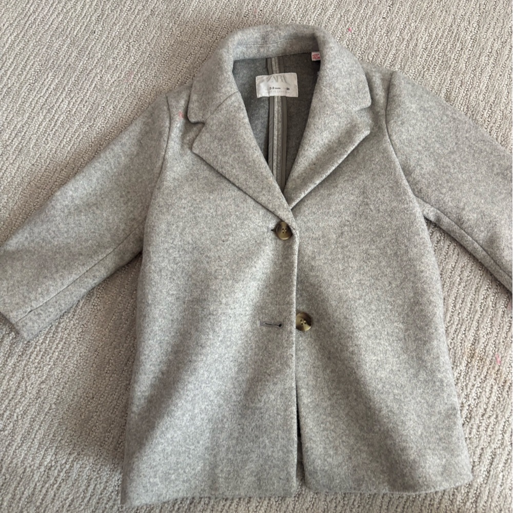 Zara Light Gray Kids' Wool-Blend Coat
